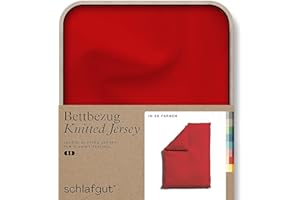 ‎SCHLAFGUT schlafgut Knitted Jersey Bettwäsche 135x200cm Bettdecke Bezug einzeln, Multicolor Uni, weich und faltenfrei mit Elasthan (Red Deep, 135-140x200)