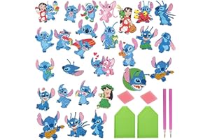 COQOYO Stich Diamond Painting Kinder Sticker Set, 27 Stück 5D Diamantmalerei Aufkleber Bilder, Cartoon Mini DIY Diamant Mosaikherstellung Basteln Kit für Erwachsene Anfänger Jungen Mädchen Geschenke