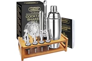 LIVEHITOP Cocktail Shaker Kit with Stand, 15PCS Bartender Set with 750ml Stainless Steel Shaker, Gift Set with Recipe Book for Drink, Home, Bar, Party
