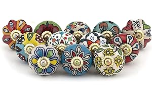 Craft Trade Sortiert Türschrankknopf Boho Antik Keramik-Türknöpfe Kommode Schublade Zieht Hardware Knöpfe fur Küche Möbel Messing und Schrank - 12 Stück