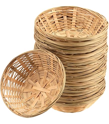 10 Cestini Regalo Rotondi In Bambù Intrecciato A Mano – Cestini Per Pane, Frutta E Snack – Ideali Per Tavola, Espositori, Ristoranti E Decorazione Casa – 17x6 Cm