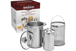 BROWIN® Rostfreier Set Schinkenkocher 313515 + Spargeltopf | Schinkernpresse und Pastatopf mit Siebeinsatz | Schinkenform für gesundes hausgemachtes Fleisch | 1,5kg |