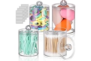 WACAR Paquete de 4 dispensadores Qtip para bolas de algodón, hisopo de algodón, almohadillas redondas de algodón, recipientes de baño con tapas, dispensador Qtip para organizador de maquillaje