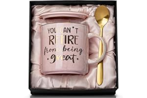 ALBISS Funny Retirement Gifts for Women - You Can't Retire From Being Great - 14oz Pink Marble Retire Mug with Gold Print, Greeting Card, Happy Farewell Gifts for Retired Colleagues, Friends, Nice Gift Boxed
