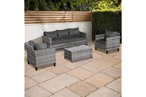 Rattan Park Sofás de Jardín de Poliratán – Conjunto Modular de Muebles de Exterior para Terraza y Patio (Gris, 5 plazas + 1 Mesa de Centro)