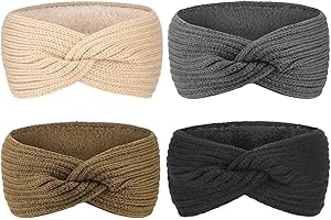 DRESHOW Damen Warm Gestricktes Stirnband Winter Ohrenwärmer Gehäkelte Kopfwickel Dickes Fleecefutter Haarbänder