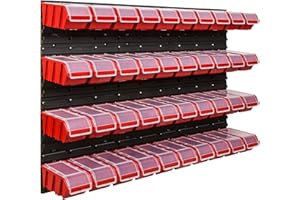 SIMPLETHING Étagère d'atelier | 117 x 78 cm | 40 pièces | Étagère Murale avec boîtes empilables – Plaques murales Extra Solides – Étagère de Rangement pour Garage (4)