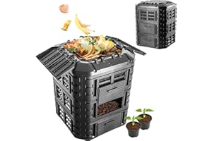 KADAX Modul-Kompostanlage, Schnellkomposter aus Kunststoff, Komposter mit Druckknöpfen, schwarzer Thermokomposter mit klappbarem Deckel (860L)