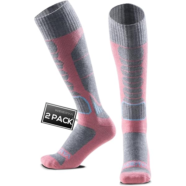 RIOROO Chaussettes Ski Enfant 2 Paires | Épaisses Et Chaudes | Genou | Semelles Rembourrées | Anti-Dérapantes