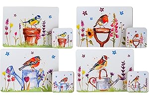 BWG Set of 4 Garden Birds Dinner Table Placemats And Coasters
