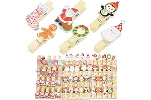 BETESSIN 60 pz Mollette Natale in Legno Mollettine Natalizie Decorativi con 6 pz Cordini Iuta Mini Clip Natale Addobbi per Portafoto Regalo Sacchetti Bomboniere Artigianali