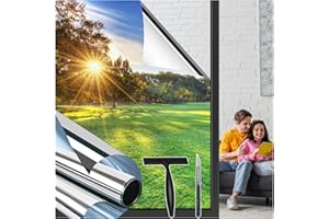 ‎NIVIY Niviy Fensterfolie Spiegelfolie Fenster von Außen Blickdicht von Innen Durchsichtig,44.5X200cm Sichtschutz Sonnenschutz Hitzeschutzfolie Anti-UV Selbstklebend Einseitige Spiegelfolie Silber
