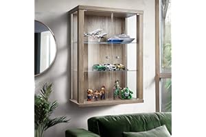 K-Möbel Vetrinetta da Parete (80x60x25cm) – Prodotta in Germania – Vetrinetta Espositiva da Parete con 2 ripiani in vetro ESG regolabili in altezza in rovere Sonoma - Vetrina Espositiva Collezionismo