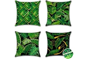Ohok Outdoor Waterproof Cushion Covers 45x45 cm Pack of 4 Decorative Throw Cushion Covers Cushion Case for Sofa Couch Bed Living Room Outdoor Patio Garden Farmhouse Home Decor (Stamping Green Leaves)