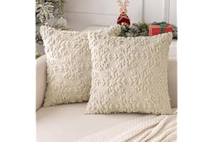 MIULEE Weihnachten Kissenbezug Weihnachtstag 2er Set Kurz Wolle und Samt Kissenbezüge Deko Luxuriöses Winter Zierkissenbezug für Sofa Schlafzimmer Wohnzimmer, Runde Schneeflocken, Beige, 45x45cm