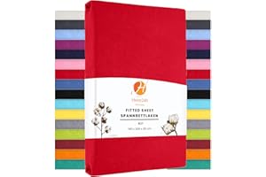 ‎HEIM24H GERMANY Heim24h Spannbettlaken 140x200cm bis 30 cm, Rot, 100% Baumwolle Bettlaken, Öko Tex Zertifiziert Jersey Spannbetttuch