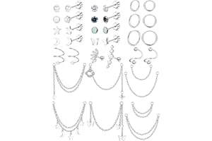 KALVICA 20G Helix Piercing Knorpel Ohrringe für Damen Edelstahl Ohrstecker Creolen Set Tropfen Ohrringe Kette Kleine Stern Mond Opal Flat Back Ohrstecker Hypoallergen Helix Tragus Piercing