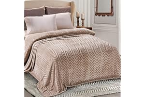 Whale Flotilla Manta para Sofá, Manta para Cama Suave, Franela Polar Cálida con Estampado de Chevron, Acogedora y Ligera para Todas Estaciones, 220 x 240 cm, Beige