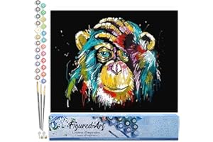 Figured'Art Peinture par Numéro Adulte Babouin Pop Art - Activité Manuelle Kit de Loisir Créatif DIY Numéro d'Art Complet - 40x50cm sans châssis en bois