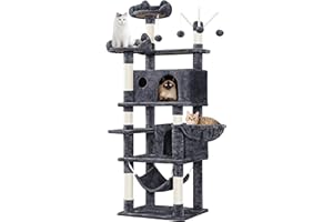 Yaheetech Kratzbaum 170 cm Katzenbaum XL Stabiler Katzenkratzbaum Kletterbaum für Katzen, mit Aussichtsplattform Katzenhöhlen Hängematte Liegemulde Plüschbälle, Dunkelgrau