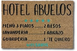 koko doormats Felpudo Original de Coco Natural “Hotel Abuelos” | Alfombra de Entrada Antideslizante para Exterior e Interior | 60x40 cm | Diseño Divertido | Base PVC Segura