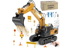 Charmofun Pelleteuse Télécommandée, 2,4GHz Pelleteuse Enfant avec Télécommande Gravité, Tractopelle Telecommandé avec Lumières et Musique, Jouet Engin de Chantier Cadeau Garçon 5-12 Ans