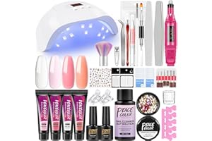 PEACECOLOR Kit Ricostruzione Unghie con Fresa e U V/LED Lampada Set 4 Color Poly Unghie Gel Estensione Kit Semipermanente con Smalto in Gel Top Base Coat Regali per Principianti