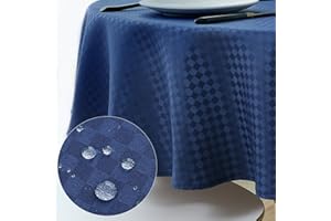 WELTRXE Round Tablecloth Water Resistant Polyester Plaid Table Cloth Dining Table Cover for Home Restaurant Party Buffet Picnic, Navy Blue, Diameter 150cm