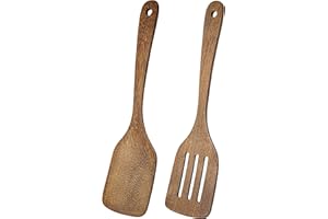 THIMMAMMA Pfannenwender Holz, 2er Set Geschlitzt Pfannenwender aus Holz Küchenhelfer, 30cm Groß Holz Spatel Kochgeschirr Turner Antihaft Spülmaschinenfest zum Kochen