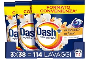 Dash Power Pods Detersivo Lavatrice In Capsule, 114 Lavaggi (38x3), Freschezza Di Lenor, Oro e Fiori di Vaniglia, Freschezza che dura 7 Giorni, Pulizia Impeccabile
