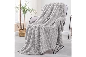 Exclusivo Mezcla Coperta Plaid Pile di Flanella per Divano, 130x170 CM Coperta Letto Singolo con Modello a Foglie, Morbida e Calda, Grigio chiaro