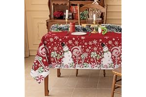 Softalker Nappe noel grande rectangulaire 320x140 cm rouge avec bonhomme de neige de Noël blanc nappe anti tache tissu moderne Décor de table pour extérieurs, jardin, fêtes, mariage, buffet, nouvel an