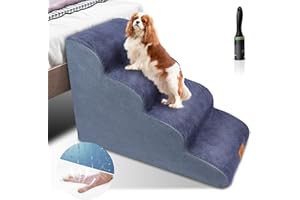 Myiosus wasserdichte Hundetreppe 4 Stufen, Tragbar Haustiertreppe mit Abnehmbare Waschbarem Stoffbezug, Katzentreppe aus Hochdichtem Schwamm für Sofa Bett, Hunderampe für Große Hunde und Katzen