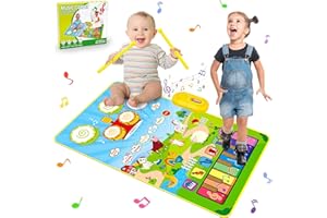LYPSOCHAAT Baby Spielzeug ab 1 Jahr, 3 in 1 Musikmatte Klaviermatte Kinder Trommel mit 2 Trommelstöcken, Tanzmatte mit Keyboard Kinder Musikspielzeug Weihnachts Geburtstag Geschenk