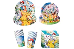 GOACRS Partygeschirr Set, 80 Stück Cartoon Anime Pappgeschirr mit Pappteller Pappbecher Servietten, Bunte Papier Teller und Becher, Kinder Geburtstag Party Geschirr Tischdeko Zubehör für 20 Gäste