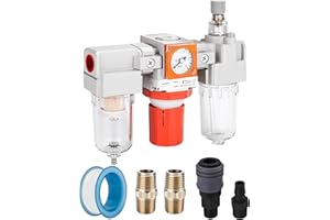 NANPU 1/4" BSP Compressed Air Filter Regulator Lubricator Combo Water/Oil Trap Separator - Gauge(0-10 Bar), Poly Bowl, Semi-Auto Drain, Metal Bracket