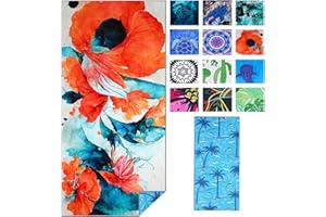 HALEEY Microfiber Lightweight Thin Beach Towel Sand Free Quick Dry Super Absorbent Compact Oversized Large Towels for Swimming Pool Yoga Gym Travel Vacation Beach Accessories Essentials for Adults Flowers