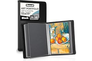 Dunwell Art Portfolio 28 x 43 cm (schwarz 1 Pack) große Mappe für Kunstwerke Kunstmappe hat 24 Taschen Display 48 Seiten KunstwerkAufbewahrung PortfolioPräsentationsbuch mit transparenten Hüllen