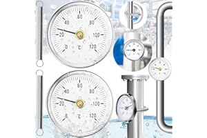 Weploda 2 Stück Rohrthermometer Heizungsrohr, Rohrthermometer rostfreiem Stahl, Temperaturanzeige mit Clip-On 0-120 ℃, Tragbares Rohrleitungs Thermometer, Überwachung Rohrtemperatur (mit 2 Federn)