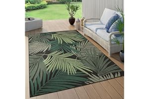 Paco Home Outdoor Rug For Garden Area Rug Living Room Kitchen Rug Palm Leaves Pattern Jungle Floral Aztec Pattern, Size:100x200 cm, Colour:Black