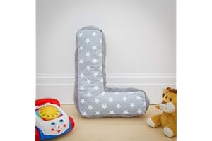 REPLICUSHION Alphabet Cushion L | Letter Pillow L | Decorative Nursery Bedroom Sofa Couch | Letter Shape | Personalised Initial | Grey Stars | Wedding Christening Gift