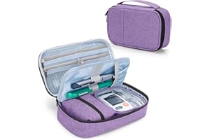 CURMIO Diabetes Bag for Glucose Meter, Medication, Insulin Pens and Other Diabetes Care Supplies, Travel Organizer Case with Detachable Pouches, Purple