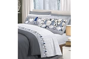 PELLECCHIA 1969 Set Lenzuola Calda Flanella, Fantasia NATALIZIA GNOMI (Blu, Matrimoniale)