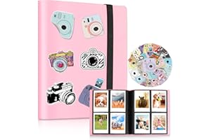 AMIMY Mini album na zdjęcia, 160 kieszeni, na zdjęcia 5 x 7,6 cm, kompatybilny z Fujifilm Instax Mini Film/Kpop, akcesoria do aparatu błyskawicznego z 50 kolorowymi naklejkami (różowy)