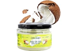 CIBO CRUDO CRUDO BIOLOGICO VEGAN Huile de Coco Bio - 200 ml. Huile de Noix de Coco Alimentaire Pur. Huile de coco pour Cheveux Corps et Visage. Liquide au-dessus de 23° Beurré/Beurre en dessous. Organic Coconut Oil.