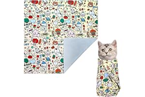 Lucxhcky Patchwork Cat Grooming Wrap, 27.6’’×27.6’’ Large Cat Swaddle Wrap, Adjustable Cat Restraint Bag within 20pounds, Cat Bag for Nail Trimming, Cat Grooming Supplies (35.4’’×35.4’’)