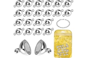 MOAMUN REKYO 20sets Round Brass Magnetic Jewelry Clasps For Bracelet Necklace Making Magnet Converter (Silver 6mm)