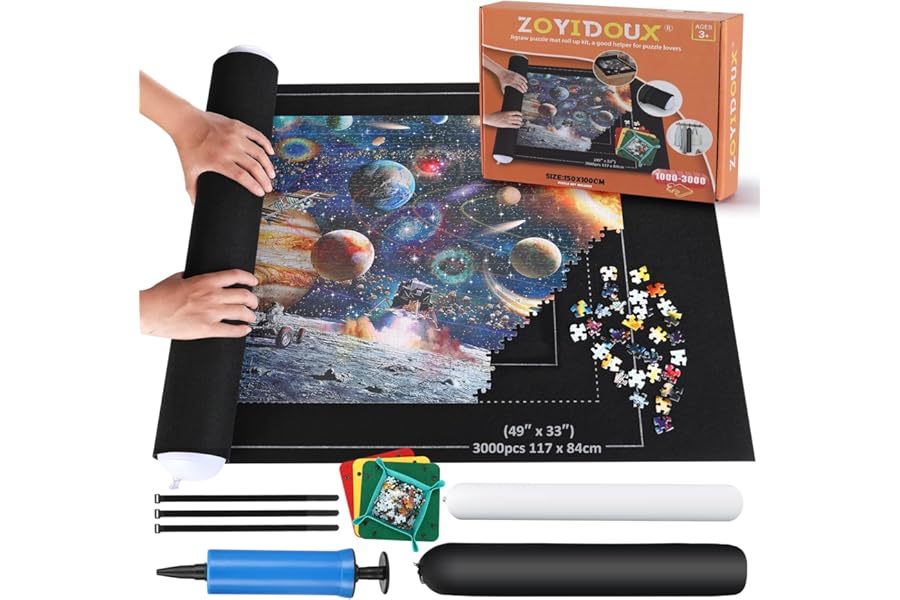 Jigsaw Mat Roll Up for Puzzles up to 3000 Pieces, Large Felt Storage with Inflatable Tube, Easy to Store and Carry, for Enthusiasts