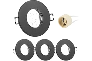 Doughelec 4x Spot Encastrable GU10 Aluminium, IP65 Noir Support Spot Encastrable Cadre De Montage Avec Douille GU10, Rond Spot de Plafond 68mm imperméable extra plat Pour LED Salle de bain, 230V