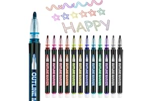Casleovf Stocking Fillers Kids :12 Metallic Outline Markers Pens, Secret Santa Gifts for Kids Teenagers, Christmas Gifts for Girls Boys on Birthday, Halloween, Easter, Christmas